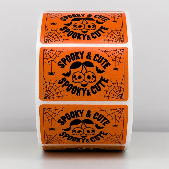 100 Spooky & Cute Halloween Stickers Roll 2x1 inch – Purple Skull Cherry Labels - Picture 4 of 4